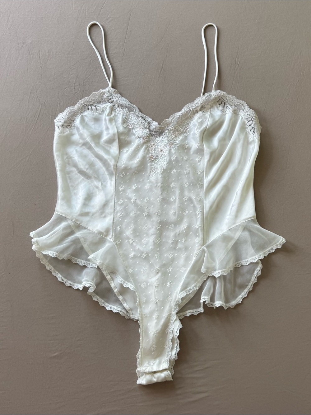 Vintage Sara Beth Lace Satin Teddy  Bodysuit